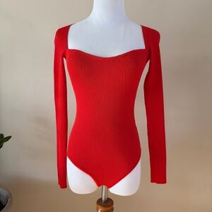 Superdown Naomi Sweetheart Red Long Sleeve Bodysuit